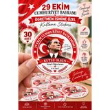 StickerAtölye Öğretmen İsmine Özel 29 Ekim Cumhuriyet Bayramı 5x5cm Sticker - 30 adet