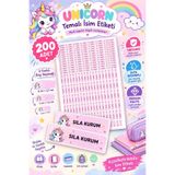 StickerLAB Unicorn Temalı Kişiye Özel İsim Etiketi | Okul Etiketi Kitap Defter Kalemlik Etiketi | Suya Dayanıklı 200 Adet