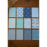stickybloom Vintage Mavi Tonlu Desenler Temalı 12 Parça A5 Kağıt Seti Scrapbook/Journal/Sticker/Ajanda