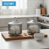 Stil Ayaklı Akrilik Şekerlik & Lokumluk 2'li Set - Dekoratif Kapaklı Sunumluk Füme