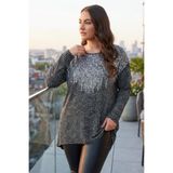 Stil Diva Büyük Beden Bisiklet Yaka Uzun Kollu Payet İşlemeli Bluz 302857