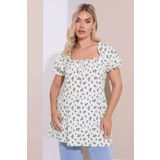 Stil Diva Büyük Beden Çiçek Desenli Bürümcük Kumaş Kare Yaka Kolları Fırfırlı Bluz 322661
