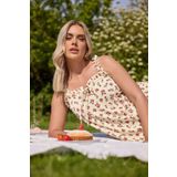 Stil Diva Büyük Beden Çiçek Desenli Bürümcük Kumaş Kare Yaka Kolsuz Bluz 322688
