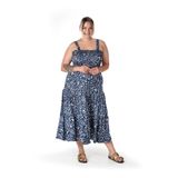 Stil Diva Büyük Beden Çiçek Desenli Kalın Askılı Beli Lastikli Elbise T-84