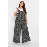 Stil Diva Büyük Beden Çiçek Desenli Maxi Tulum 137986 Kolsuz Bol Paça Dokuma Askıları Bağlamalı - Siyah - 44