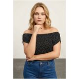 Stil Diva Büyük Beden Düşük Omuz Kolları Drapeli Puantiye Desenli Bluz 303353