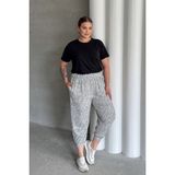 Stil Diva Büyük Beden Kadın Cepli Bol Pantolon Lastikli Gri Dokuma Kumaş Modern Model 88-177 - 46