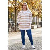 Stil Diva Büyük Beden Kapüşonlu Fermuarlı Çizgili Uzun Kollu Sweatshirt 302937