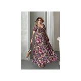 Stil Diva Büyük Beden Kısa Kollu Çiçek Desenli Maxi Elbise 74-80 Günlük Prenses Yaka - Çiçekli - 48