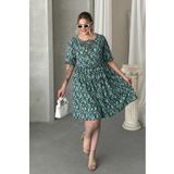 Stil Diva Büyük Beden Önü Bağlamalı Yarım Kollu Desenli Mini Elbise 101-8