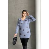 Stil Diva Büyük Beden Uzun Kolları Fırfırlı Yıldız Desen İşlemeli Bluz 301234