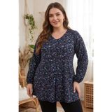 Stil Diva Büyük Beden V Yaka Uzun Kollu Bilekleri Lastikli Eteği Fırfırlı Likralı Bluz 321406