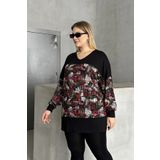 Stil Diva Büyük Beden V Yaka Uzun Kollu Desenli Likralı Bluz 303363