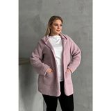 Stil Diva Kadın Büyük Beden Uzun Kollu Kapüşonlu Peluş Ceket 97-14 Çift Cepli Konforlu Tasarım - Pembe - 50 - 52