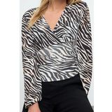 Stil Kadın Animal Baskı Yeşili Büzgü Drape Detaylı Kollu Esnek Bluz Regular Slim Kalıp Balon Kol