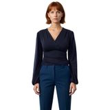 Stil Kadın Animal Baskı Yeşili Büzgü Drape Detaylı Kollu Esnek Bluz Regular Slim Kalıp Balon Kol_Lacivert-S