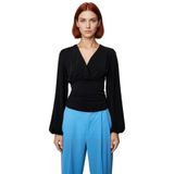 Stil Kadın Animal Baskı Yeşili Büzgü Drape Detaylı Kollu Esnek Bluz Regular Slim Kalıp Balon Kol_Siyah-XL