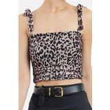 Stil Kadın Animal Leopar Desenli Bağlama Detaylı Esnek Bluz Crop Örme Slim Kalıp
