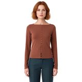 Stil Kadın Düğme Detaylı Fitilli Esnek Boy Bluz Regular Örme Fitted Kalıp_Kahverengi-XS