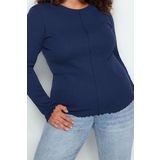 Stil Kadın Fitilli Bluz Crop Örme Fitted Kalıp Büyük Beden