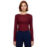 Stil Kadın Fitted Vücuda Oturan Dokulu Tül Esnek Bluz Regular Örme Slim Kalıp_Bordo-XL