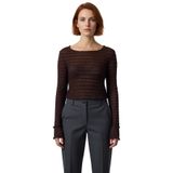 Stil Kadın Fitted Vücuda Oturan Dokulu Tül Esnek Bluz Regular Örme Slim Kalıp_Kahverengi-M