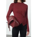 Stil Kadın Kruvaze Büzgü Drape Detaylı Vücuda Oturan Bluz Regular Örme Slim Kalıp Düşük Kol