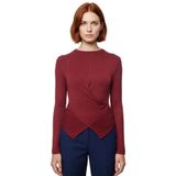 Stil Kadın Kruvaze Büzgü Drape Detaylı Vücuda Oturan Bluz Regular Örme Slim Kalıp Düşük Kol_Bordo-S