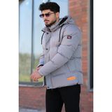 Stil Kombin Çıkarılabilir Kapşonlu Armalı Içi Kürklü Şişme Mont 2911_50213 - XL - Gri