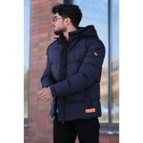 Stil Kombin Çıkarılabilir Kapşonlu Armalı Içi Kürklü Şişme Mont 2911_50213 - XL - Lacivert
