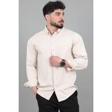 Stil Kombin Düğme Detay Premium Yazlık Uzun Kol Gömlek Qcm 6727_40419 - Bej - XL