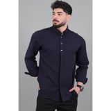 Stil Kombin Düğme Detay Premium Yazlık Uzun Kol Gömlek Qcm 6727_40419 - Lacivert
