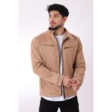 Stil Kombin Göğüs Fermuarlı Hakim Yaka Süet Mevsimlik Mont PLDP 2904_60061 - Bej - 2XL