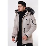 Stil Kombin King İçi Kürklü Kapşonlu Mont & Kaban - Bej - 2XL