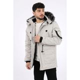 Stil Kombin King İçi Kürklü Kapşonlu Mont & Kaban - Gri - 2XL