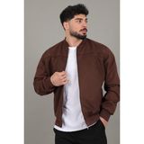 Stil Kombin Kolej Yaka Bel Lastikli Süet Mevsimlik Mont Bl 1711-60287 - 2XL - Koyu Kahve