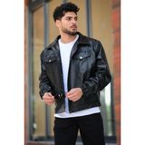Stil Kombin Kolu Lastikli Çıtçıtlı Suni Deri Mont Str 5021-50311 - 2XL - Siyah
