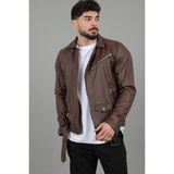 Stil Kombin Kuzey Beli Kemerli Suni Deri Ceket Bl 1261 - Kahverengi