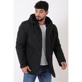 Stil Kombin Sporlikra Kumaş Tasarım Kışlık Mont Pldp 3013_50458 Siyah Erkek Slim Fit Kapüşonlu