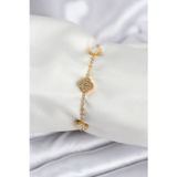 Stil Love 316L Çelik Gold Renk Beyaz ve Zirkon Taşlı Baby Boy Yonca Kadın Bileklik