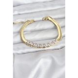 Stil Love 316L Çelik Gold Renk Kare Zirkon Taşlı Yılan Zincirli Kadın Bileklik