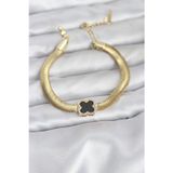 Stil Love 316L Çelik Gold Renk Siyah Yonca Model Zirkon Taşlı Yılan Zincirli Kadın Bileklik