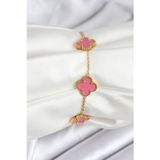 Stil Love 316L Çelik Gold Zincir Pembe Yonca Renk Bileklik