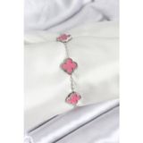 Stil Love 316L Çelik Gümüş Zincir Pembe Renk Yonca Bileklik
