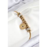 Stil Love 316L Çelik Zirkon Taşlı Göz Charm Model Gold Renk Kadın Bileklik