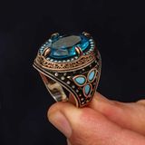 Stil Love Gümüş Aquamarine Taşlı Erkek Yüzük SL10077