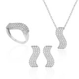 Stil Love Gümüş Beyaz Taşlı Su Yolu Bayan Set SL2278