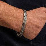 Stil Love Gümüş Oksitli Desenli Erkek Bileklik SL10226