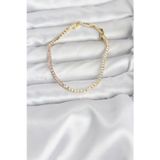 Stil Love Pembe ve Beyaz Zirkon Taşlı Gold Renk Su Yolu Kadın Bileklik