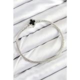 Stil Love Pirinç Charm Zirkon Taşlı Yonca Model Gümüş Renk Kadın Bileklik